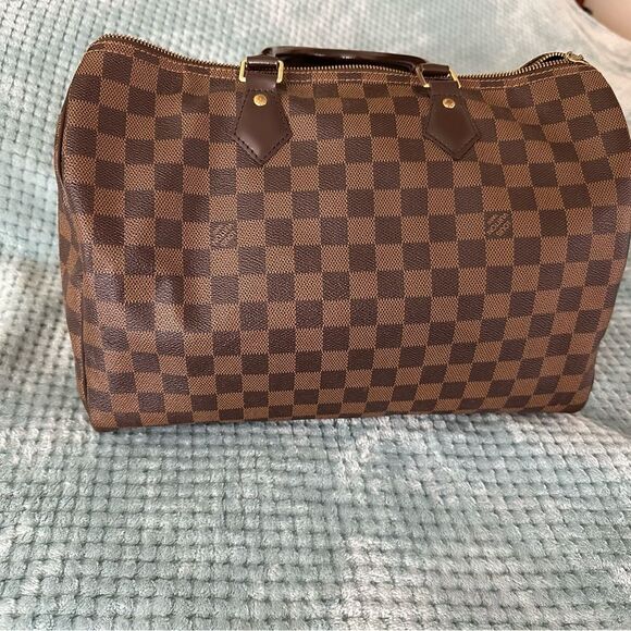Louis Vuitton Brown Checkered Satchel Speedy 35 - Picture 1 of 10